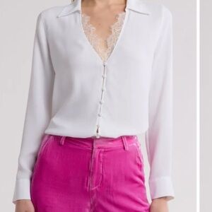 L’AGENCE Kori lace trim blouse XL NWT